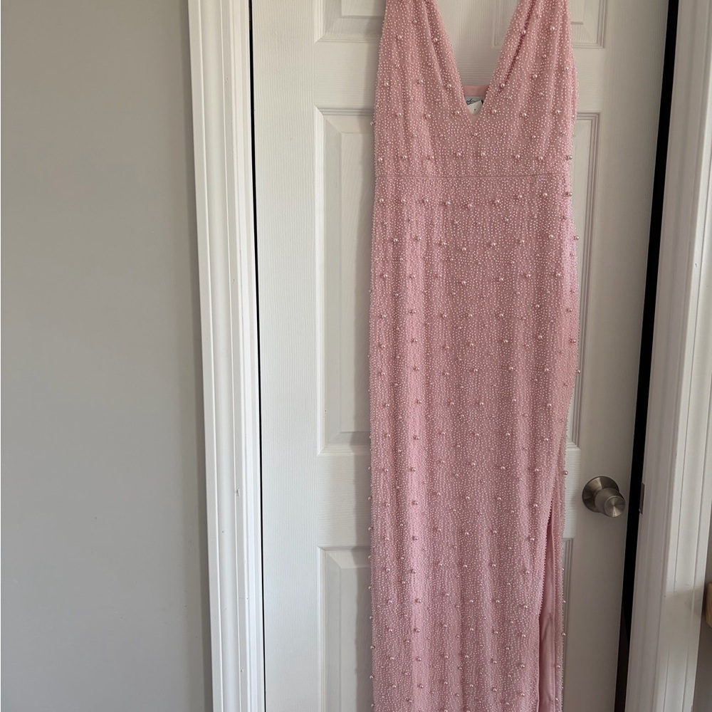 Oh Polly Pink Beaded V-Neck Maxi Dress